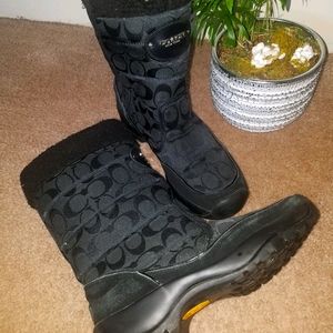 COACH SONYA BOOTS SHEARLING CUFF SIGNATURE BLACK